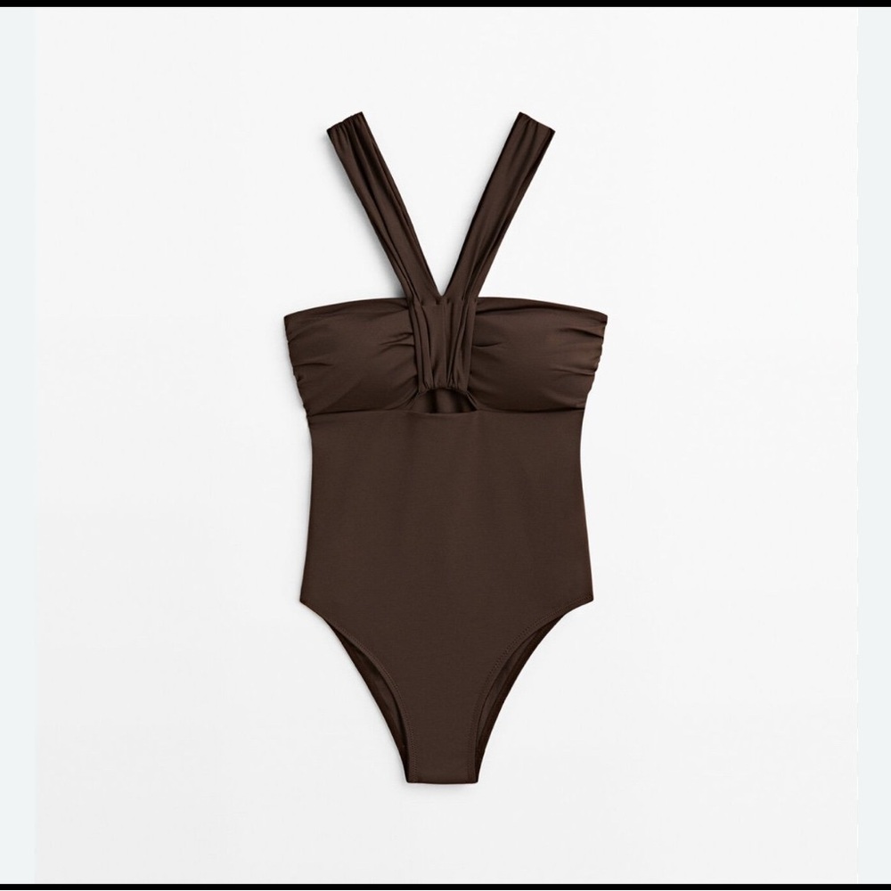 Massimo Dutti Dark Brown One-Piece Swimsuit - Picture 2 of 8
